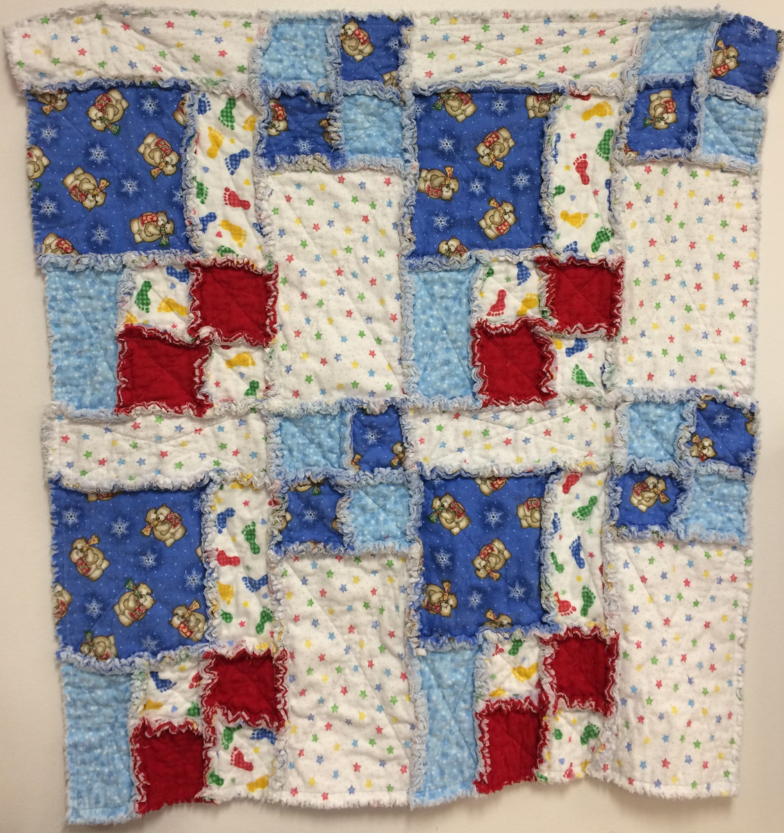 Handmade buying rag quilt, flannel fabric, baby gift, boy or girl, ready to ship, blue, yellow, ducks, soft, cuddly