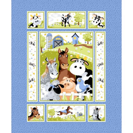 Barnyard Blues Susybee Baby Quilt Panel – Quilting Fabric Supplier