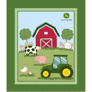 John Deere Barnyard Green Baby Quilt Panel 24117