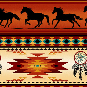 Tucson 497 Terracotta Dreamcatcher Horse Stripe Fabric