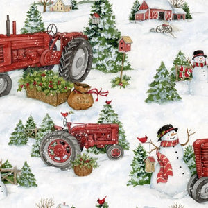 Farm Tractors Christmas Fabric BTY