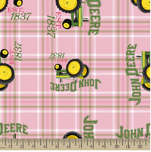 John Deere Tractor Plaid Pink Fabric 24117 BTY