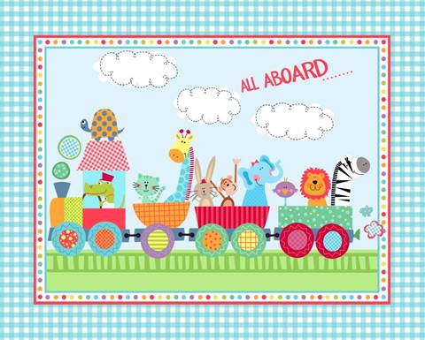 All Aboard Animal Train Baby Quilt Top Panel 01 – Quilting Fabric Supplier